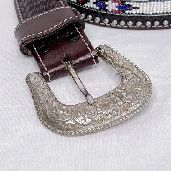 Vintage Aztec design handmade leather belt, men’s size 32-33 waist - Picture 3 of 6